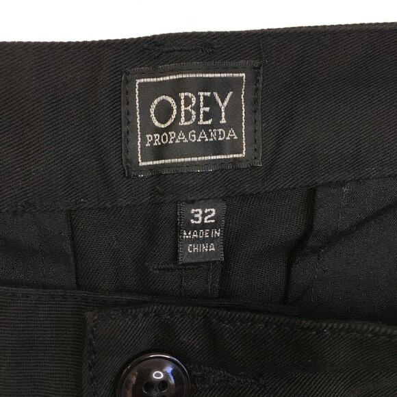 OBEY Black Cotton Polyester Blend Pockets Logo Patch Pant - Picture 2 of 10